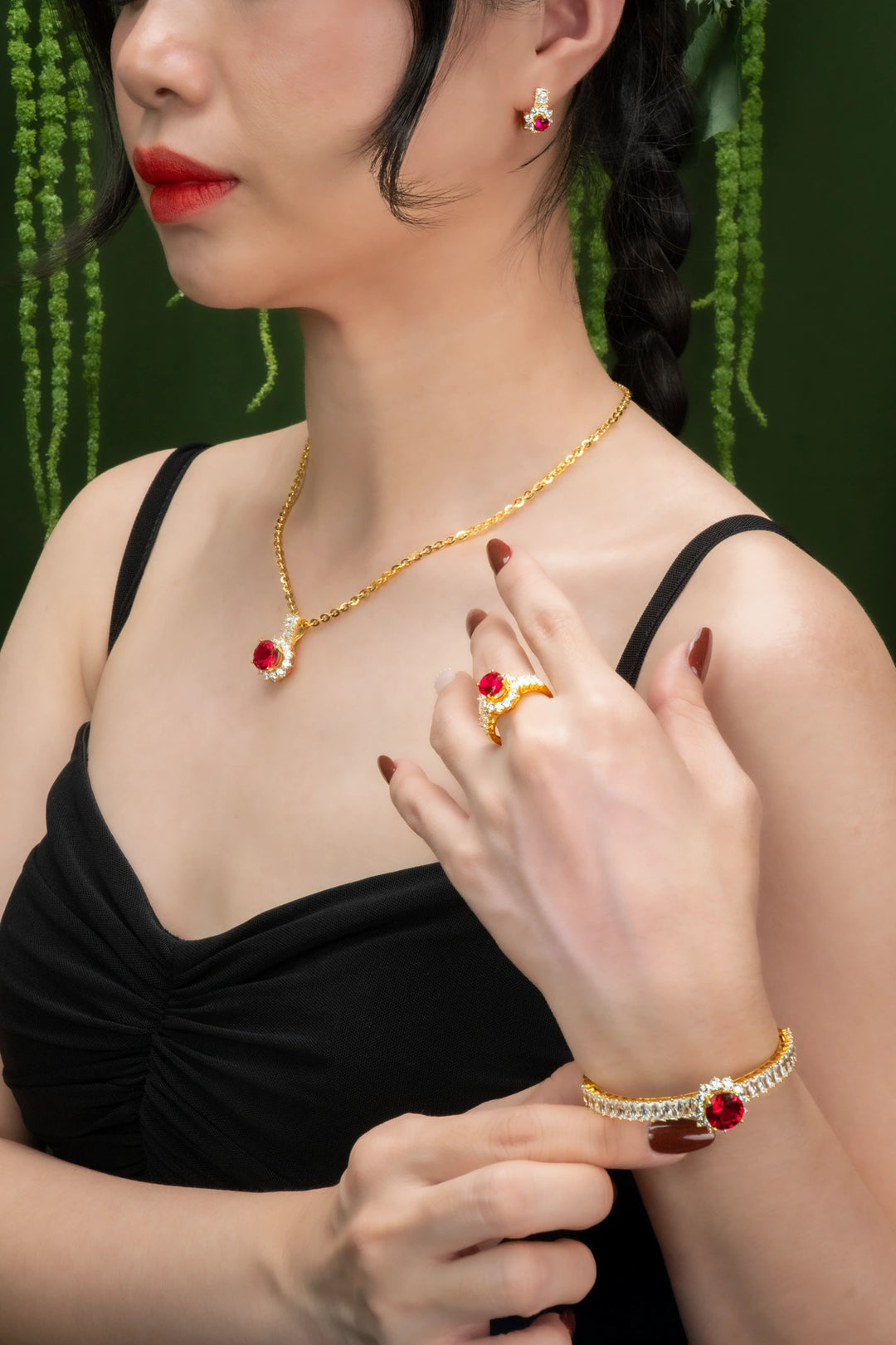 Nhẫn Đá Đỏ Hồng Đính Đá CZ Vàng 16K Bảo Tín K&K