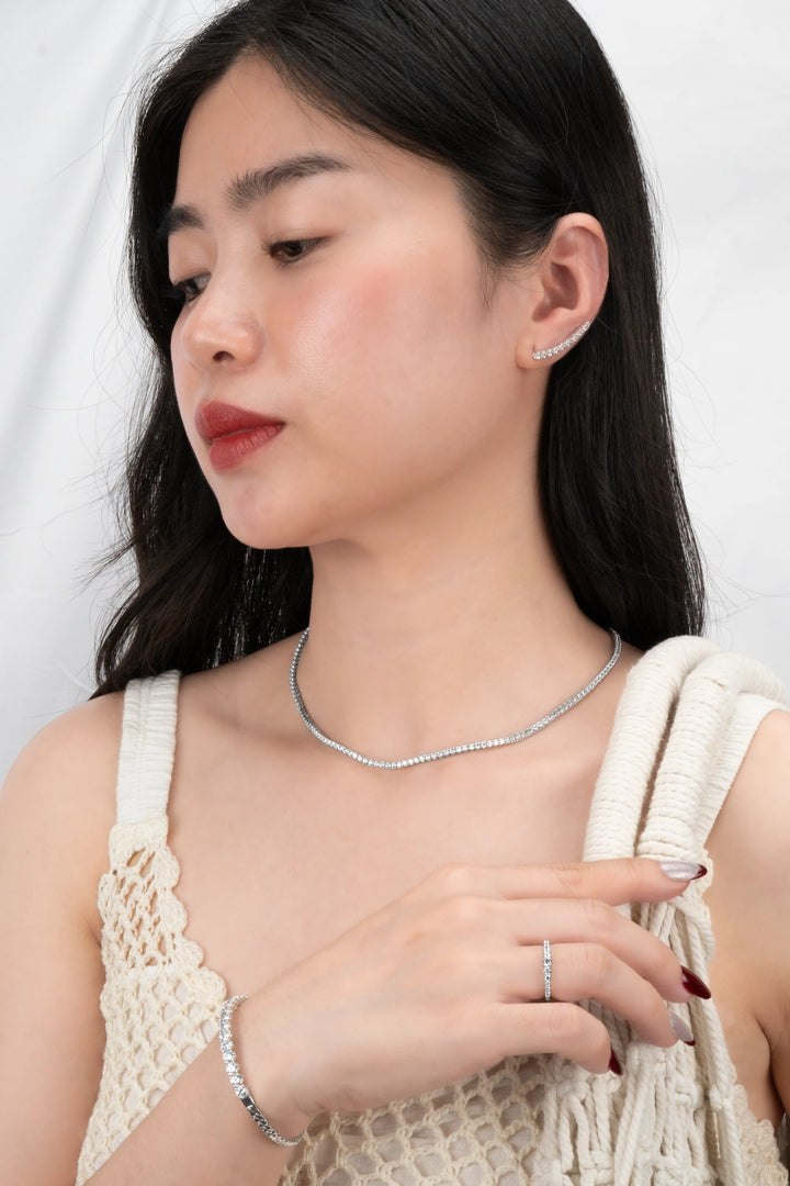 Bông Tai Kẹp Hàng Hột Đính Đá CZ Kiểu Ý 750 Bảo Tín K&K