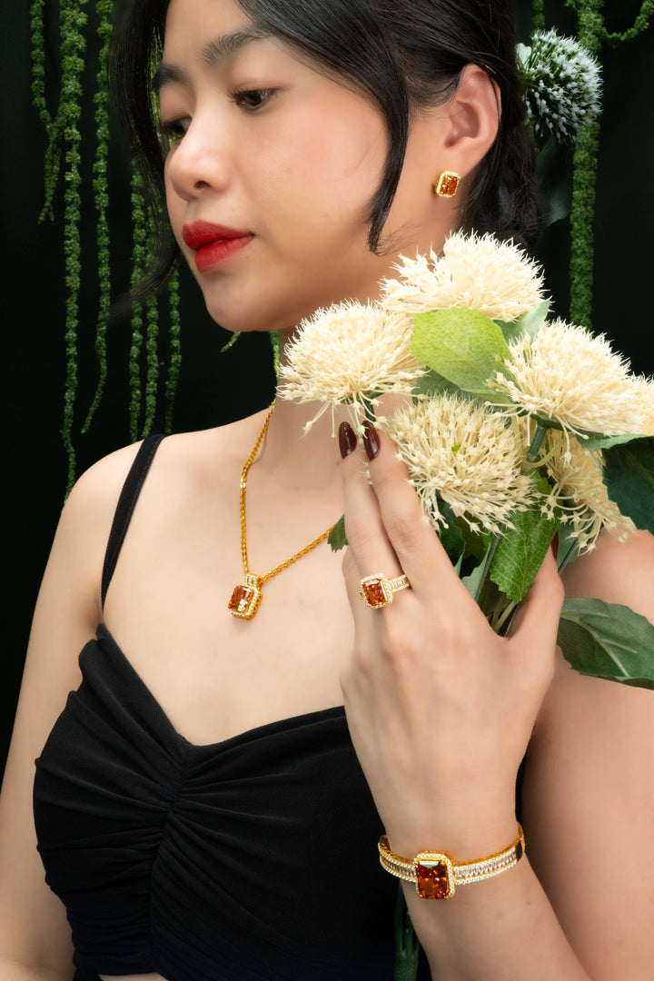Bông Tai Đá Màu Cam Đính Đá CZ Vàng 16K Bảo Tín K&K