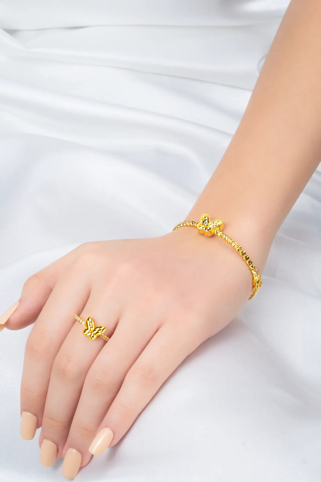 Nhẫn Bướm Hoạ Tiết Nổi 3D Vàng 16K đính đá CZ Bảo Tín K&K