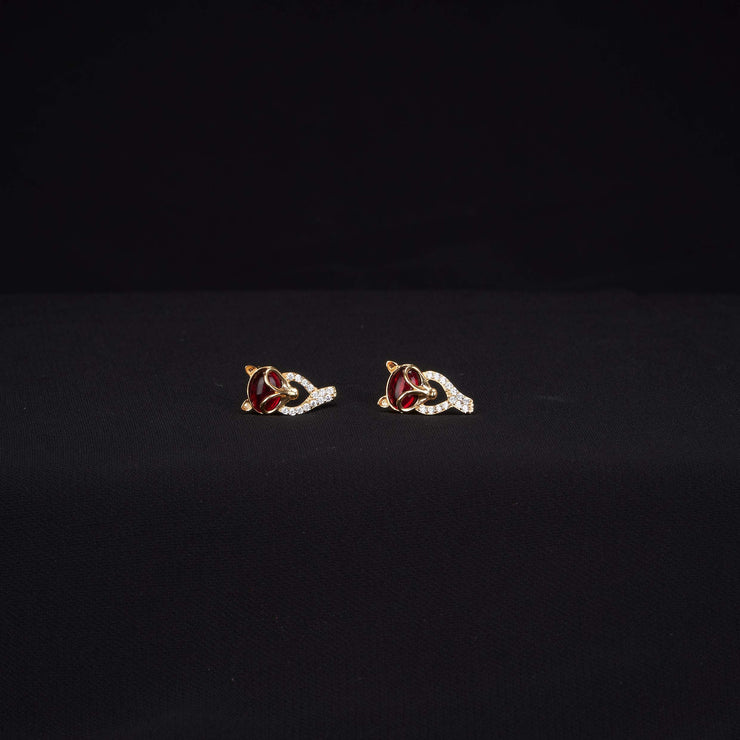 Bông tai vàng hồ ly tấm Bảo Tín K&K Vàng 14K đính Đá cao cấp, Đá màu