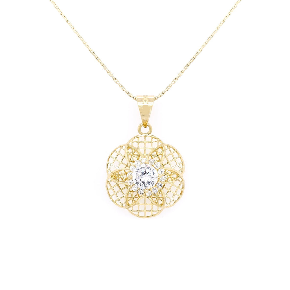 Mặt dây chuyền vàng hoa lưới tấm Bảo Tín K&K Vàng 14K đính Đá cao cấp - Bảo Tín K&K
